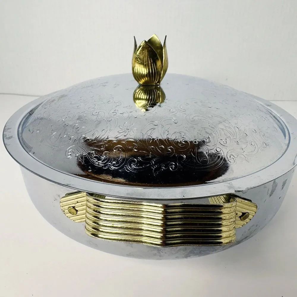 Vintage Nasco Hammered Aluminum Casserole Cover/Carrier with Lid Serving Dish
